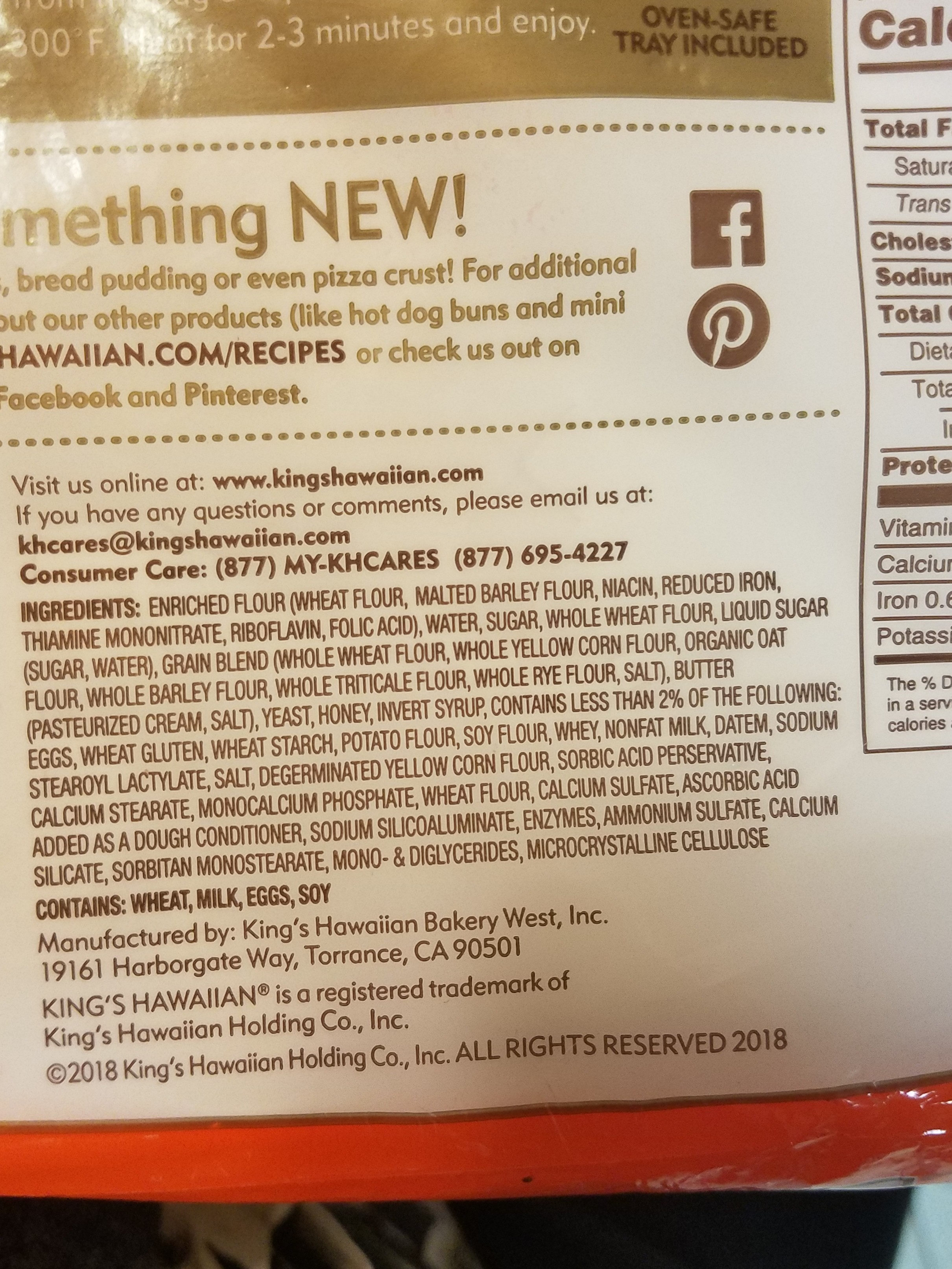 king's Hawaian - Ingredients - en