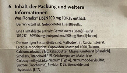 Floradix Eisen 100mg Forte - Ingrédients - de