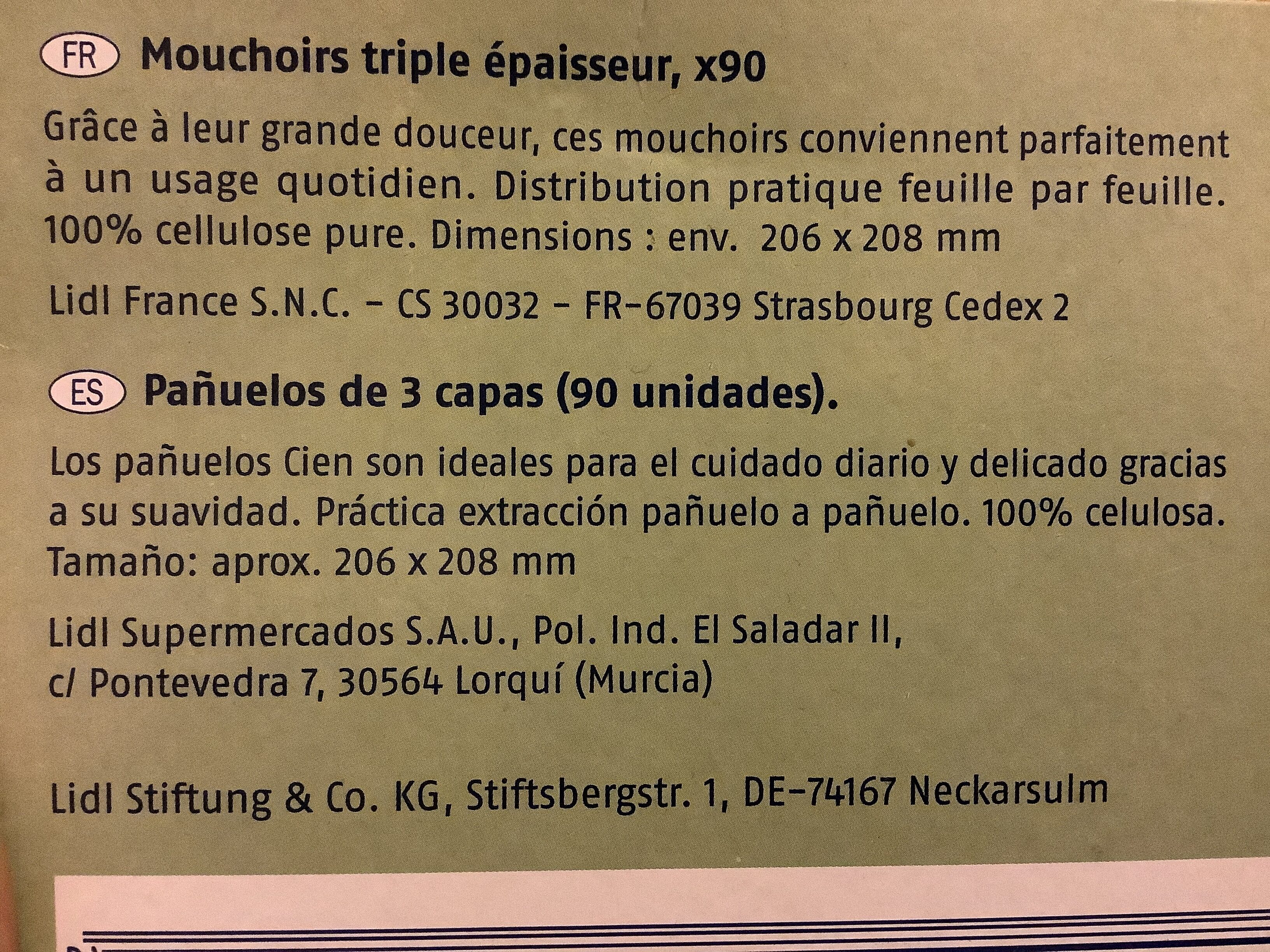Mouchoirs triple épaisseur, x90 - Ingredients - fr
