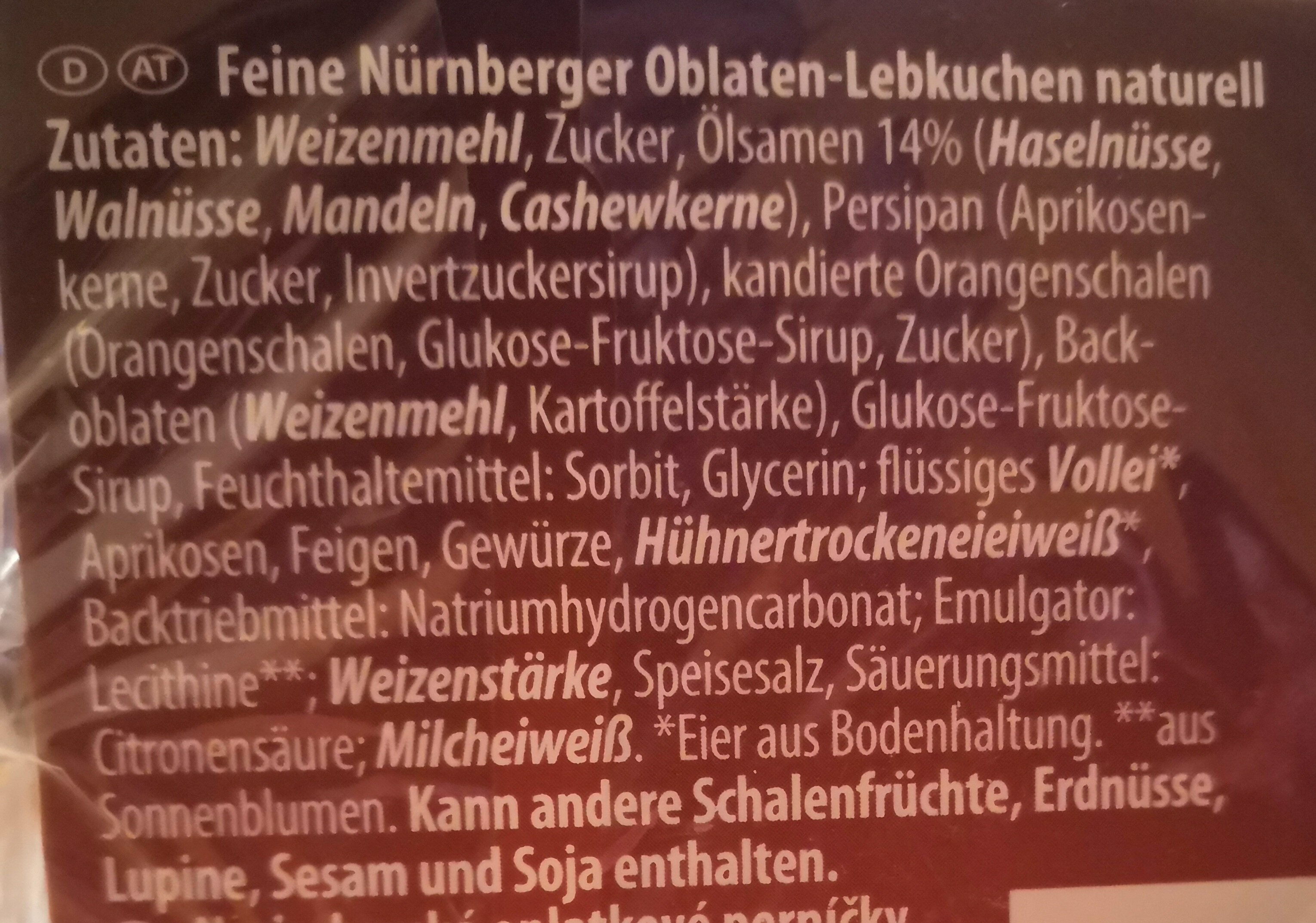 Goldora Feine Nürnberger Oblaten-Lebkuchen, natur - Ingredients - de