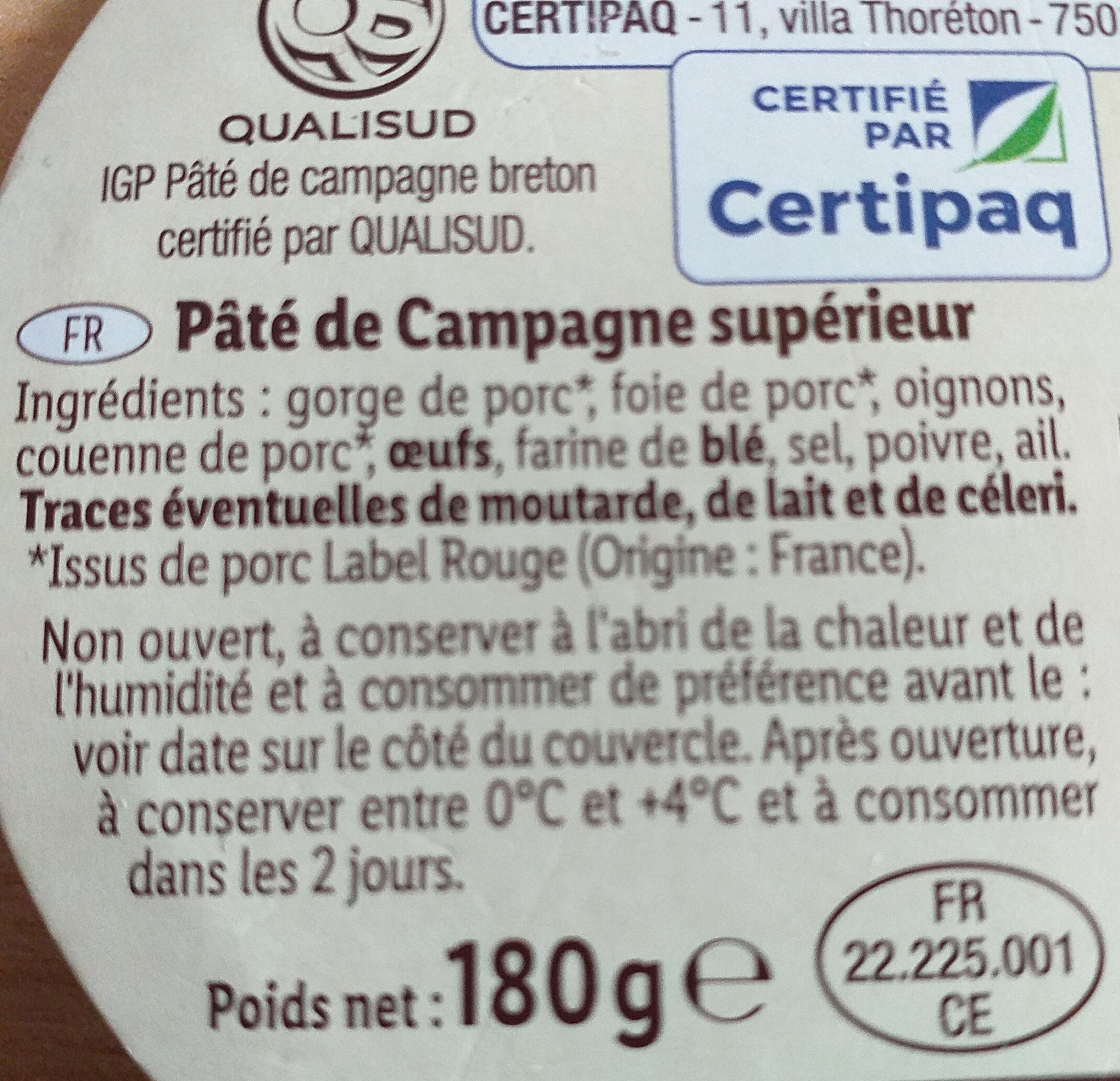 pâté de campagne breton - Ingredients - fr