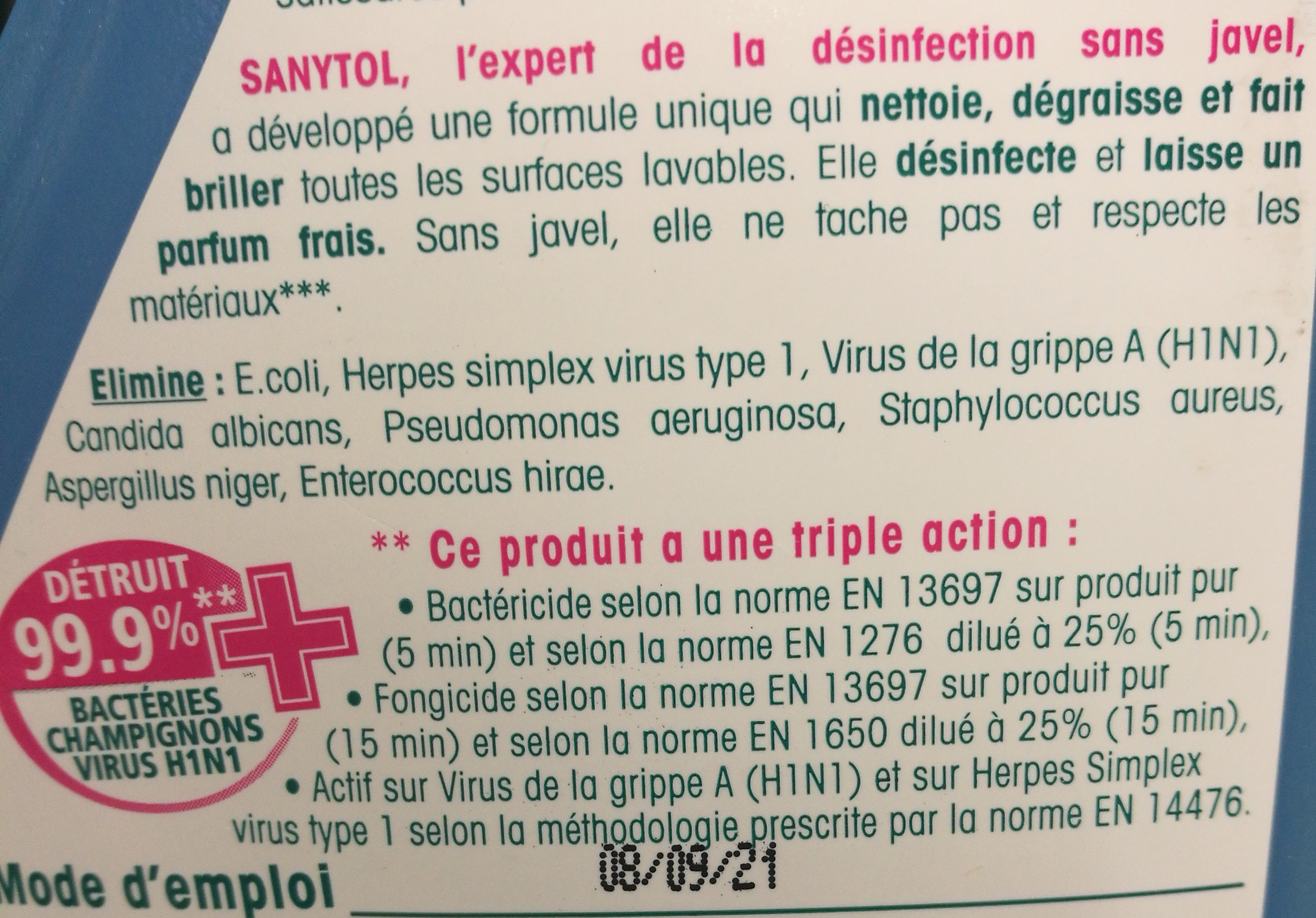 Sanitol - Ingredients - fr