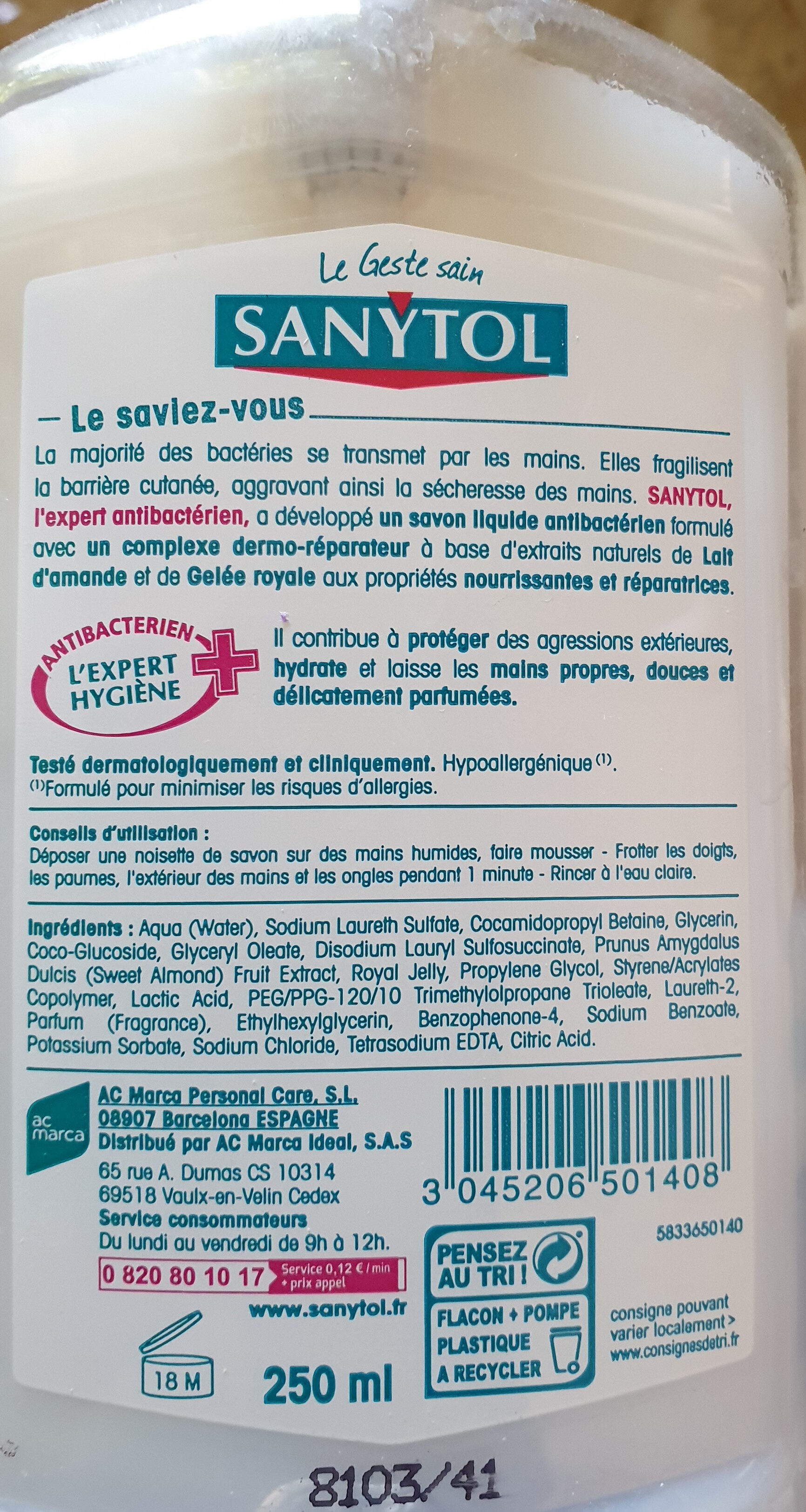 sanytol savon liquide - Ingredients - fr