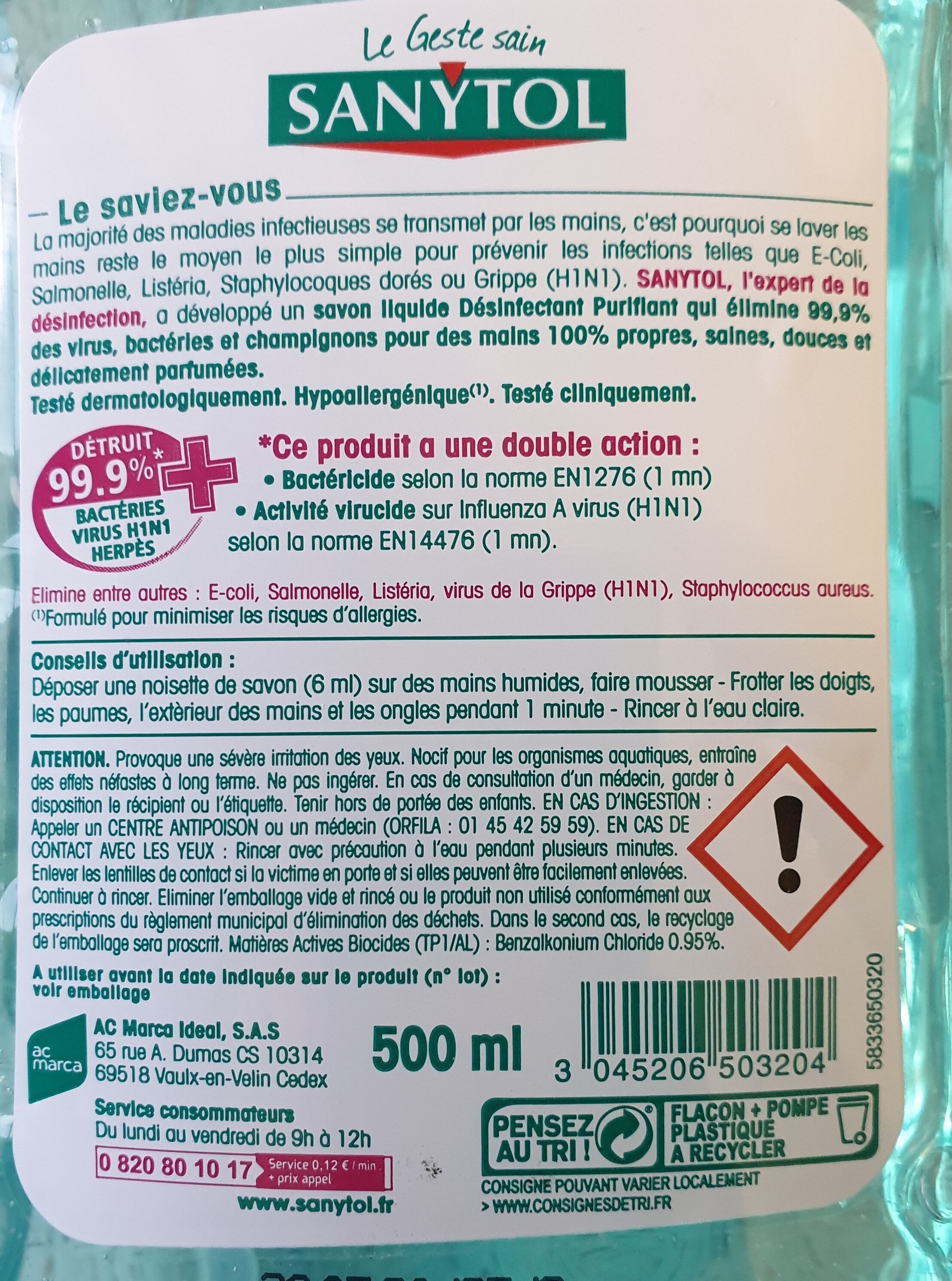 SANYTOL SAVON LIQUIDE - Ingredients - fr