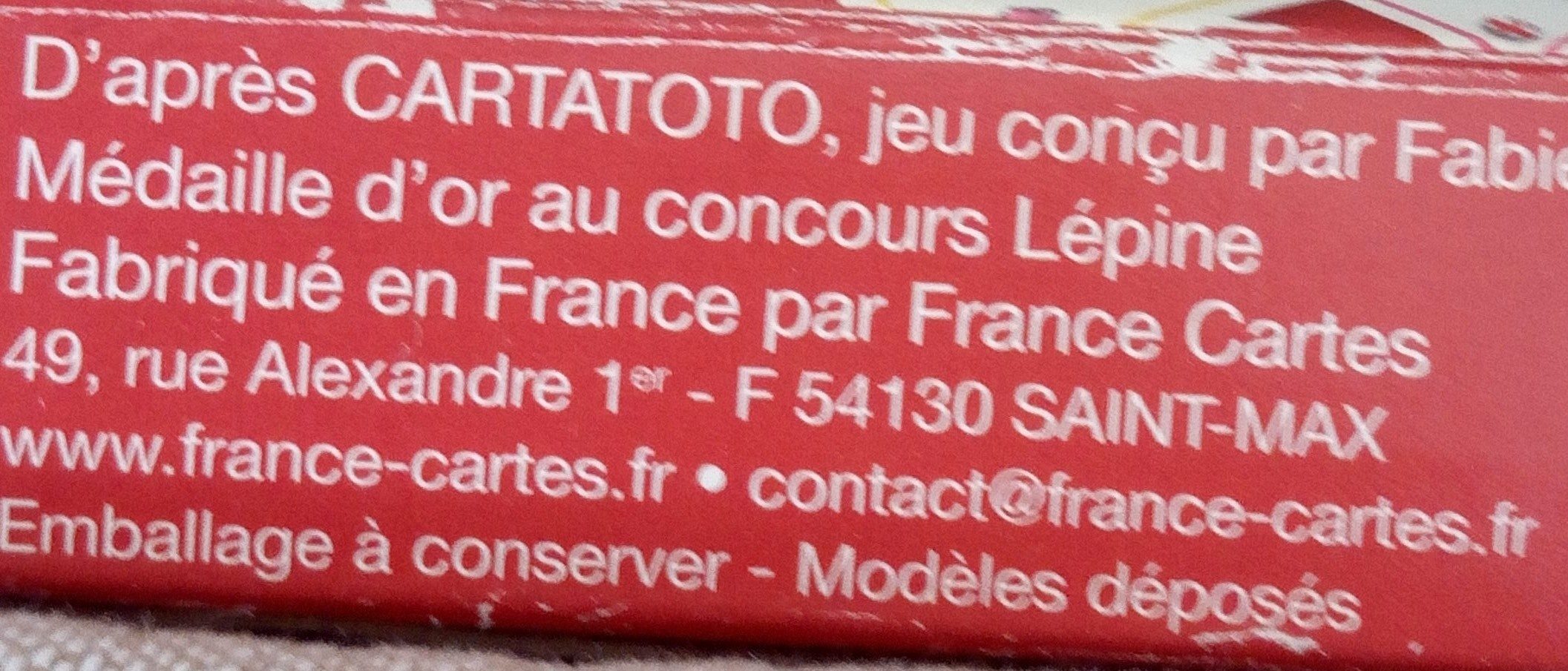 Cartatoto Anglais - Ingredients - fr