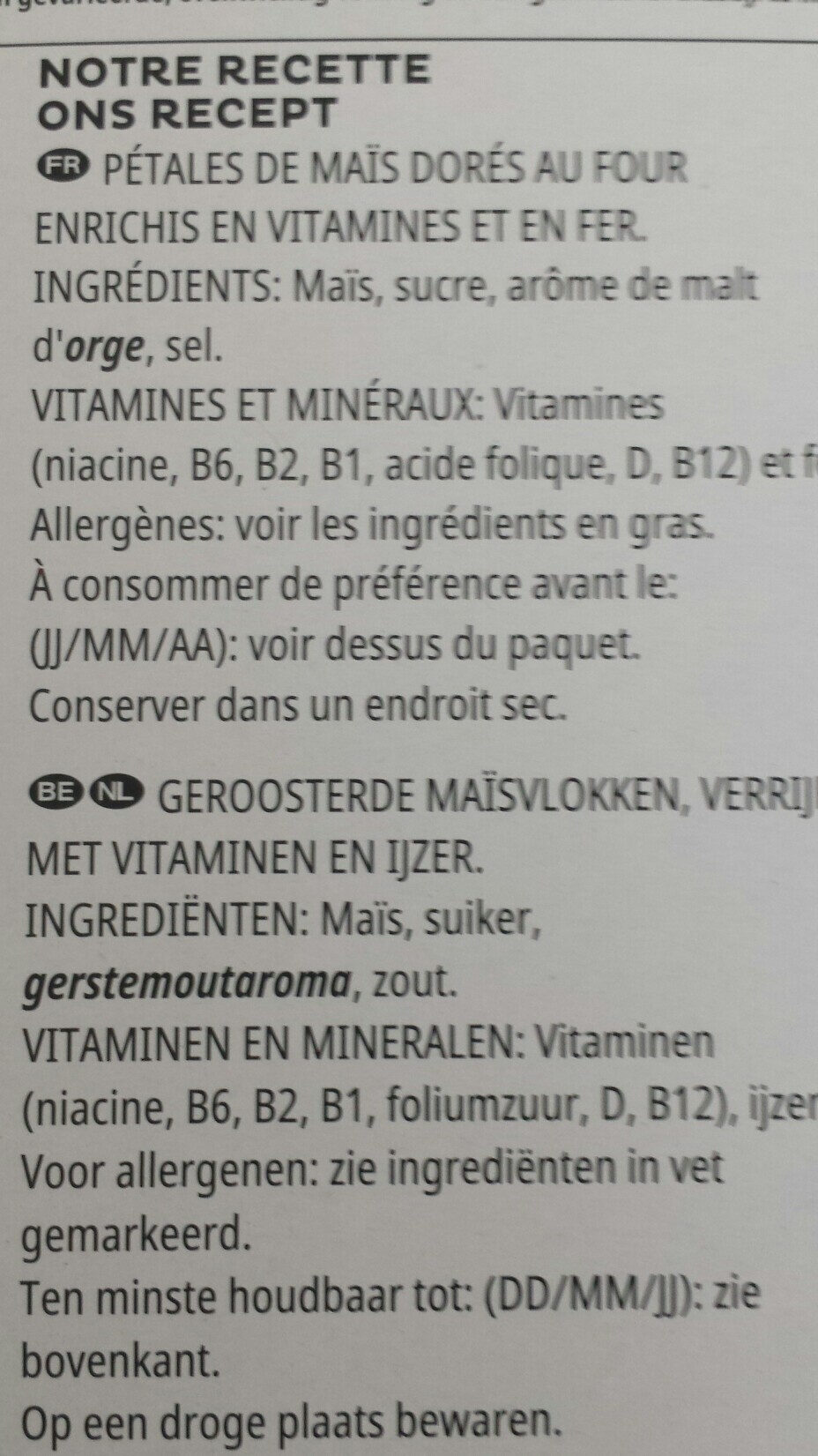 CORN FLAKES - Ingredients - fr
