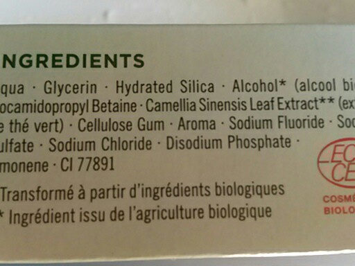 dentifrice bio vadémécum - Ingredients - fr