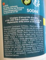 Vinaigre Ménager 500 ML - Citron - Ingredients - fr
