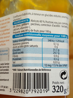 confiture d'abricots Vivis - Ingredients - fr