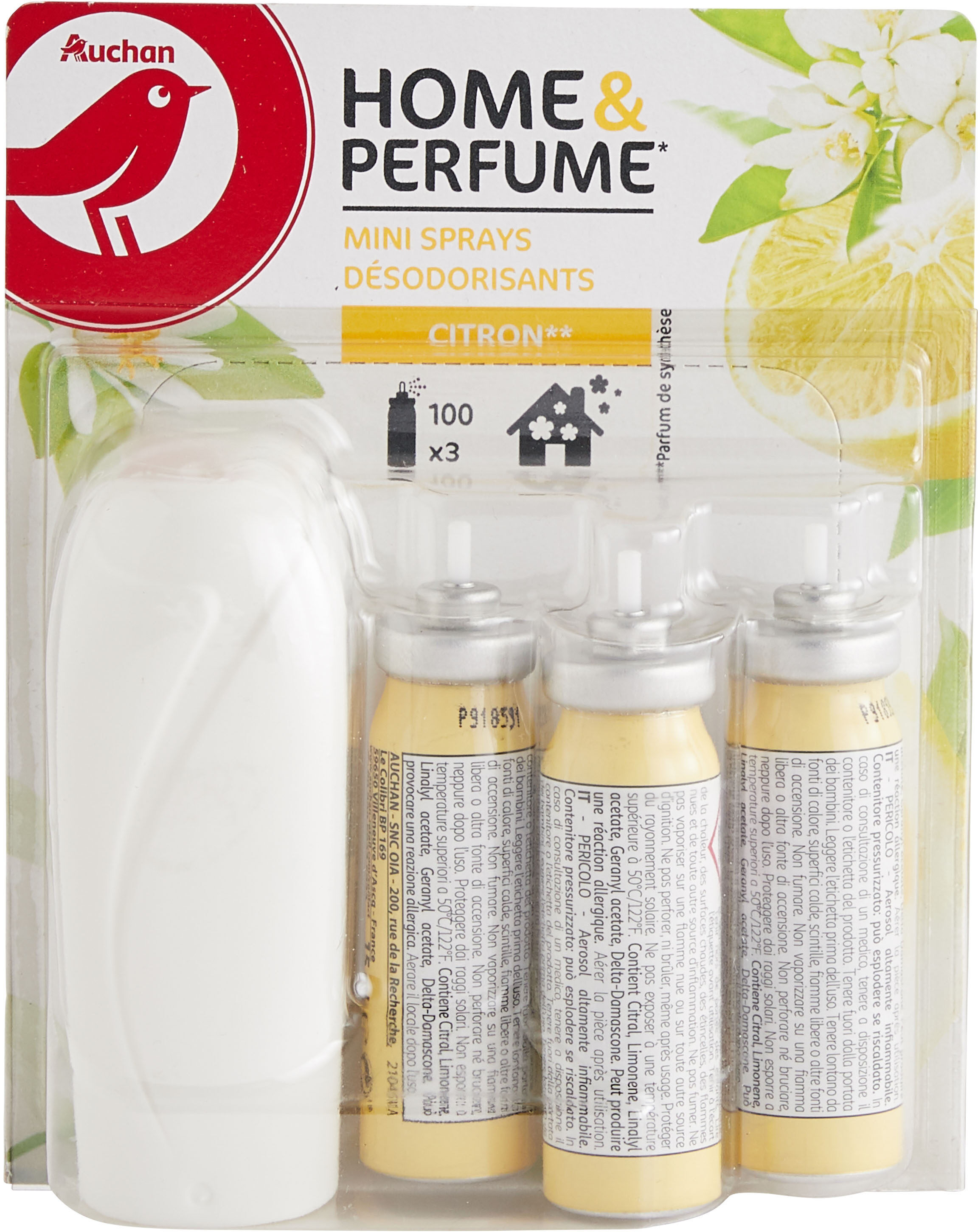 Auchan distributeur decoratif + mini sprays agrumes 3x15ml - Product - en