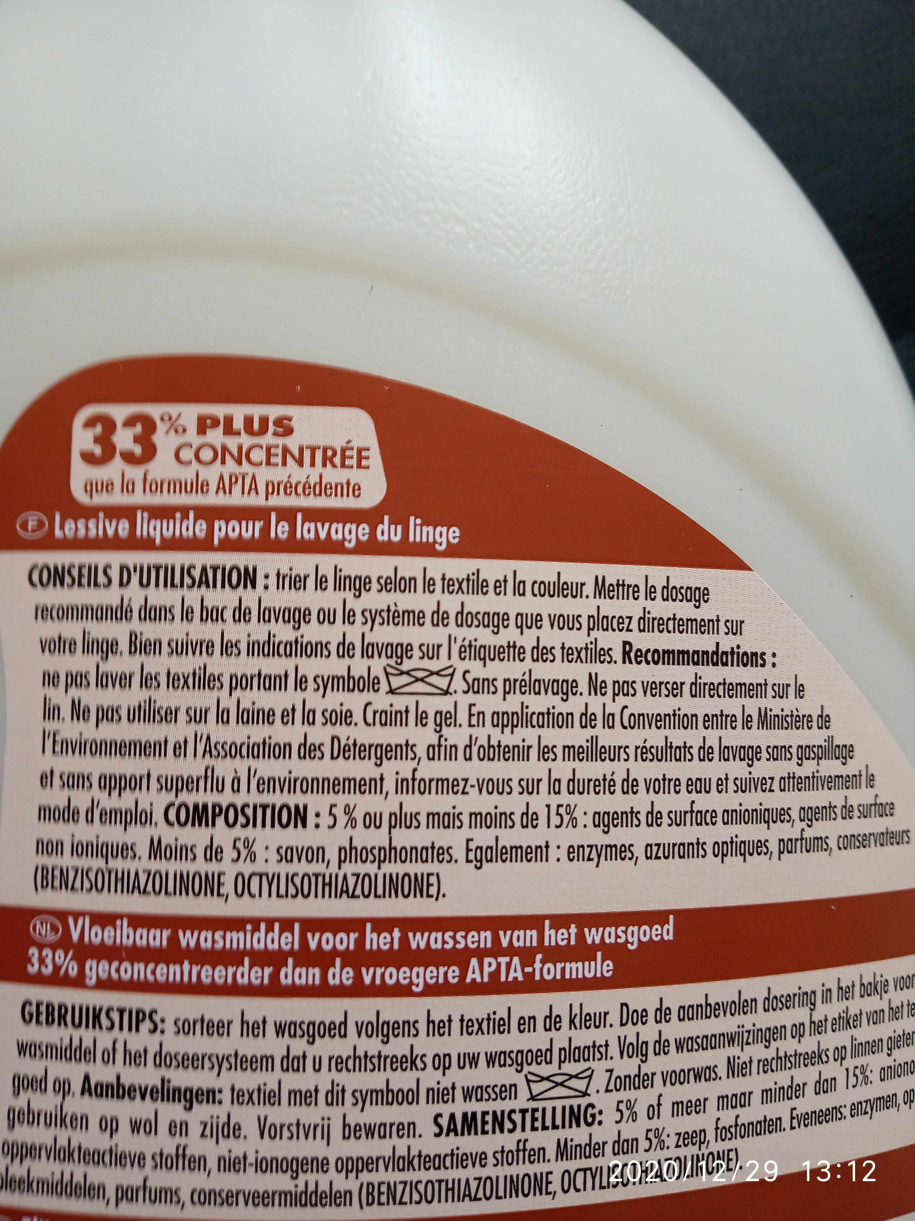 lessive liquide savon de Marseille - Ingredients - fr