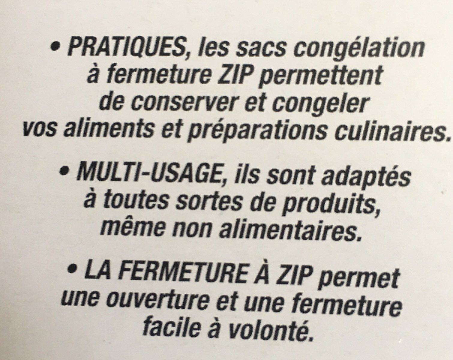 Sacs Congélation Moyenne Taille Fermeture Zip Normés NF U, Par - Ingrédients - fr