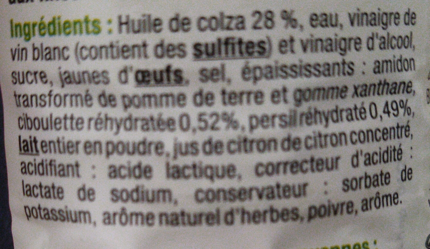Sauce pour crudités Fines Herbes U - Ingredients - fr