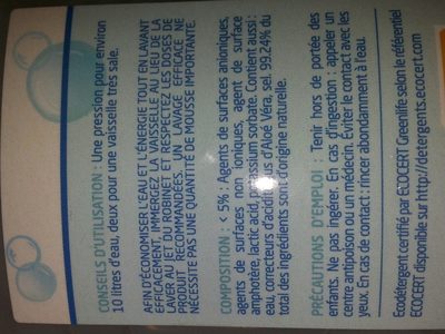 liquide vaisselle hypoallergénique - Ingredients - fr