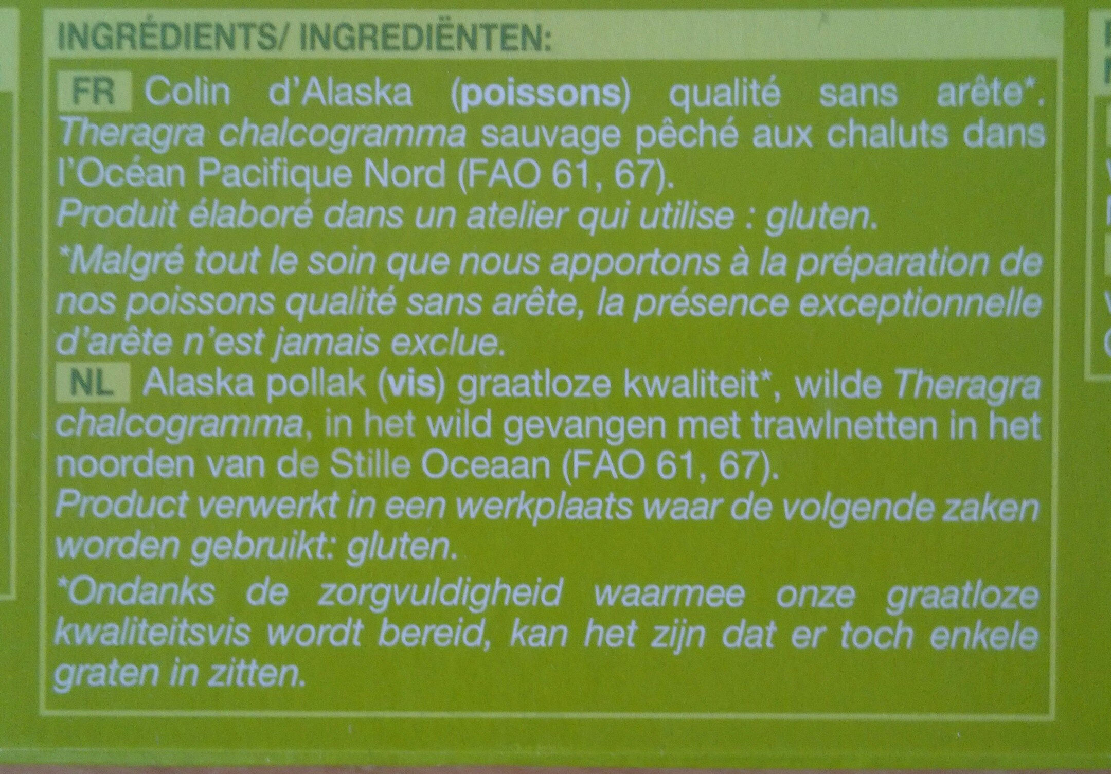 4 tranches de filets de Colin d'Alaska - Ingredients - fr
