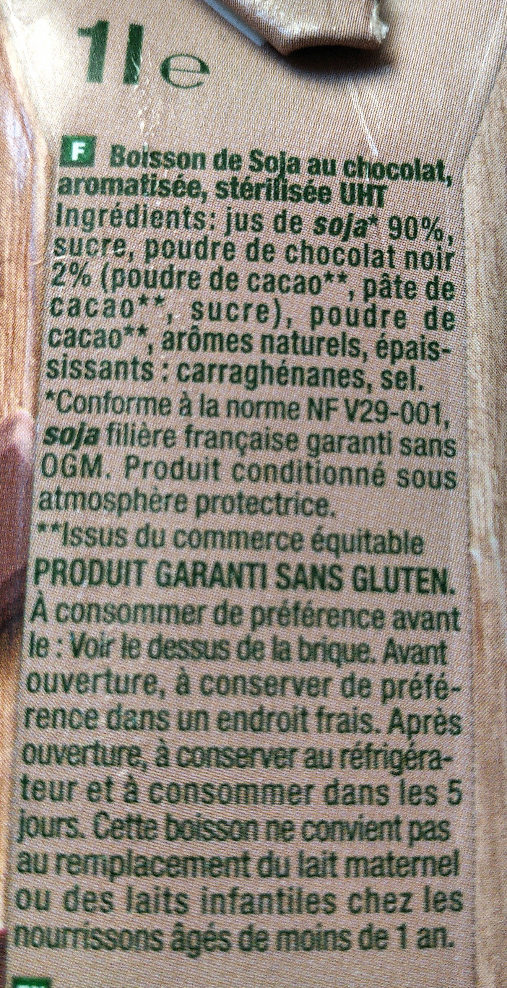 Sojasun chocolat - Ingredients - fr