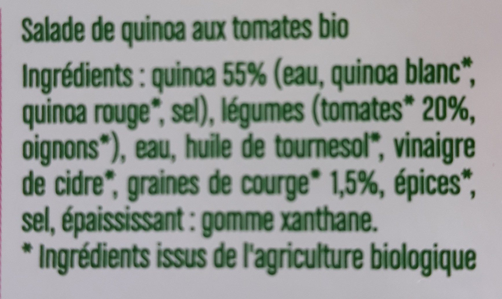 salade de quinoa bio 200g - Ingredients - fr