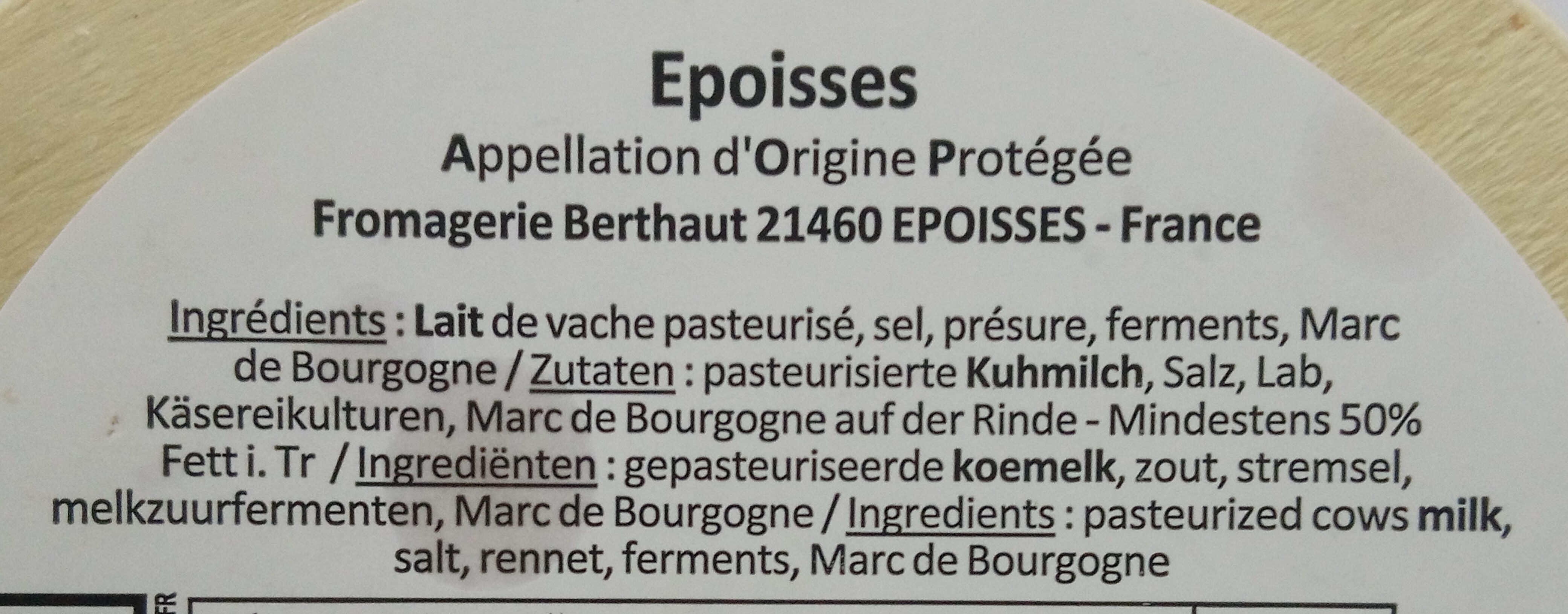 Epoisses Berthaut - Ingredients - fr