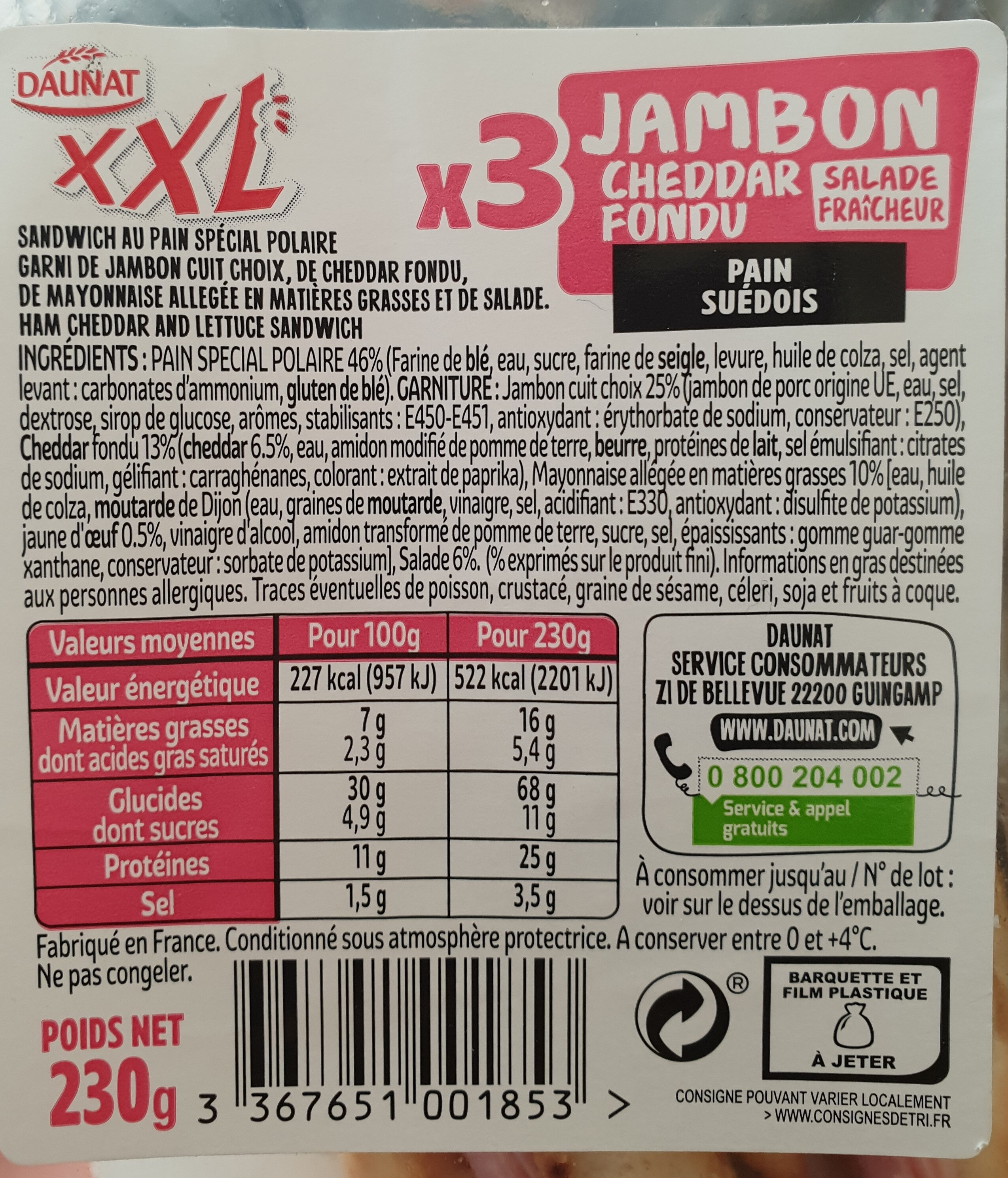 Sandwich jambon cheddar XXL - Ingredients - fr
