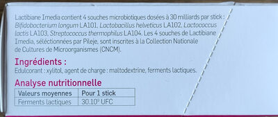 Pileje Lactibiane Imedia 4 Sticks Orodispersibles - Ingrédients - fr