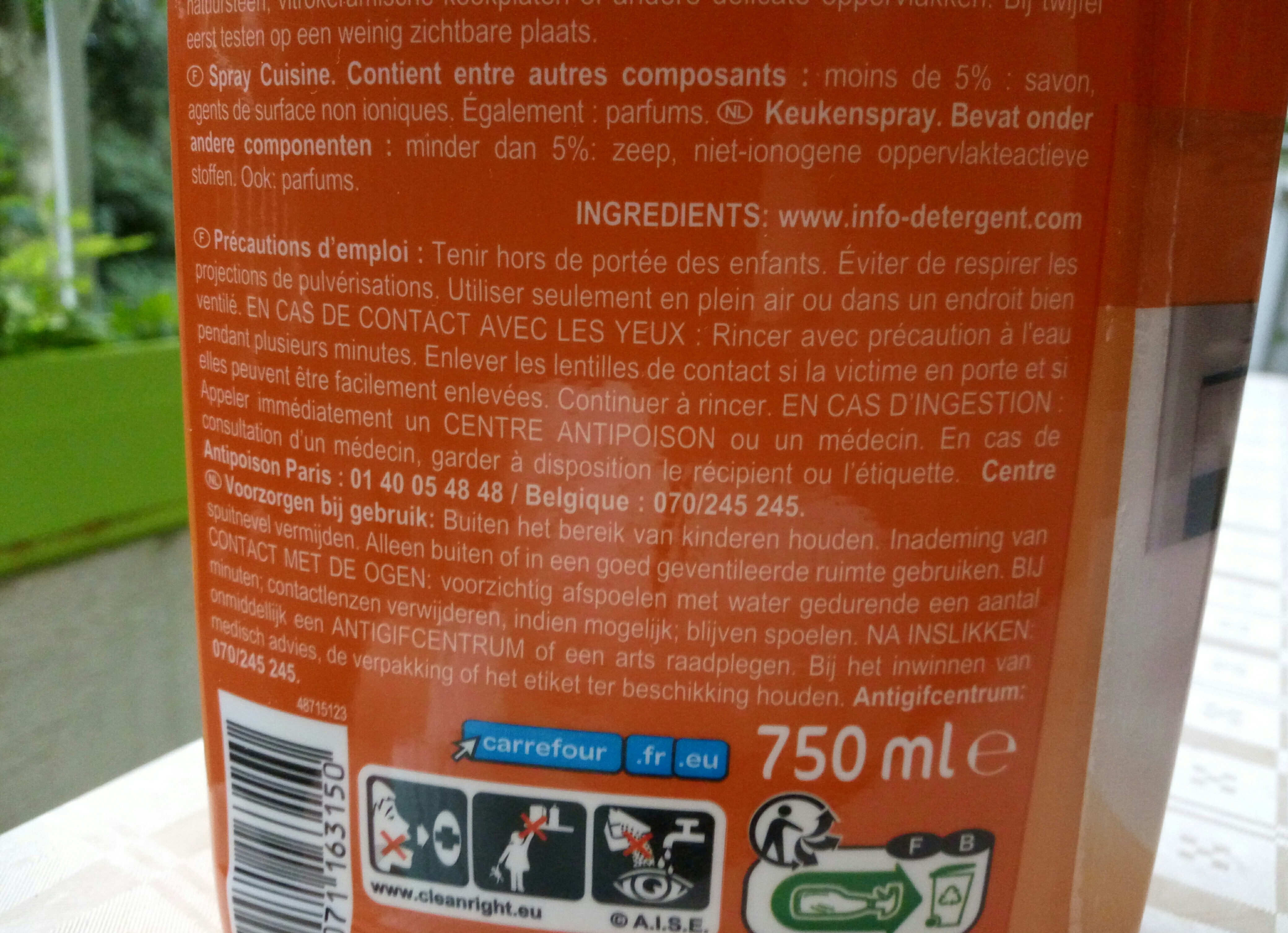 spray cuisine au savon de Marseille - Ingredients - fr