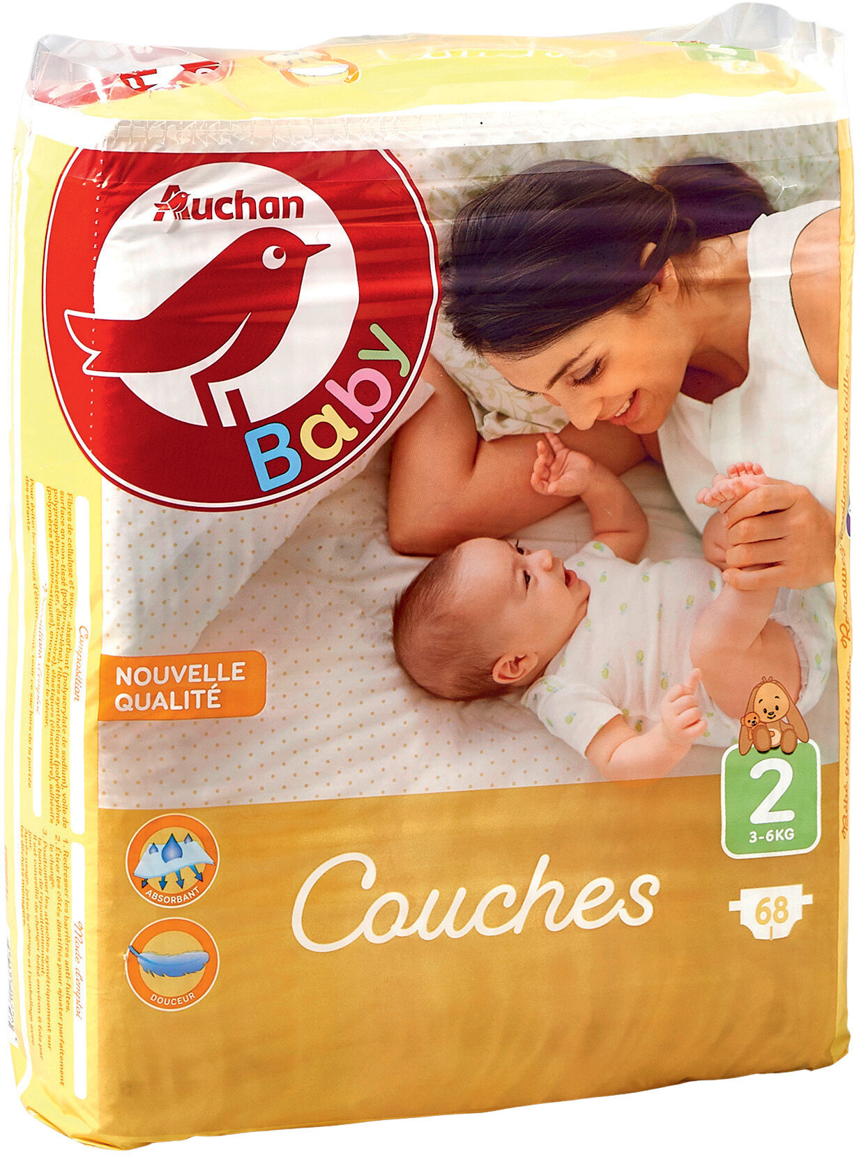 AUCHAN BABY : Couches taille 2 x 68 - Produit - fr
