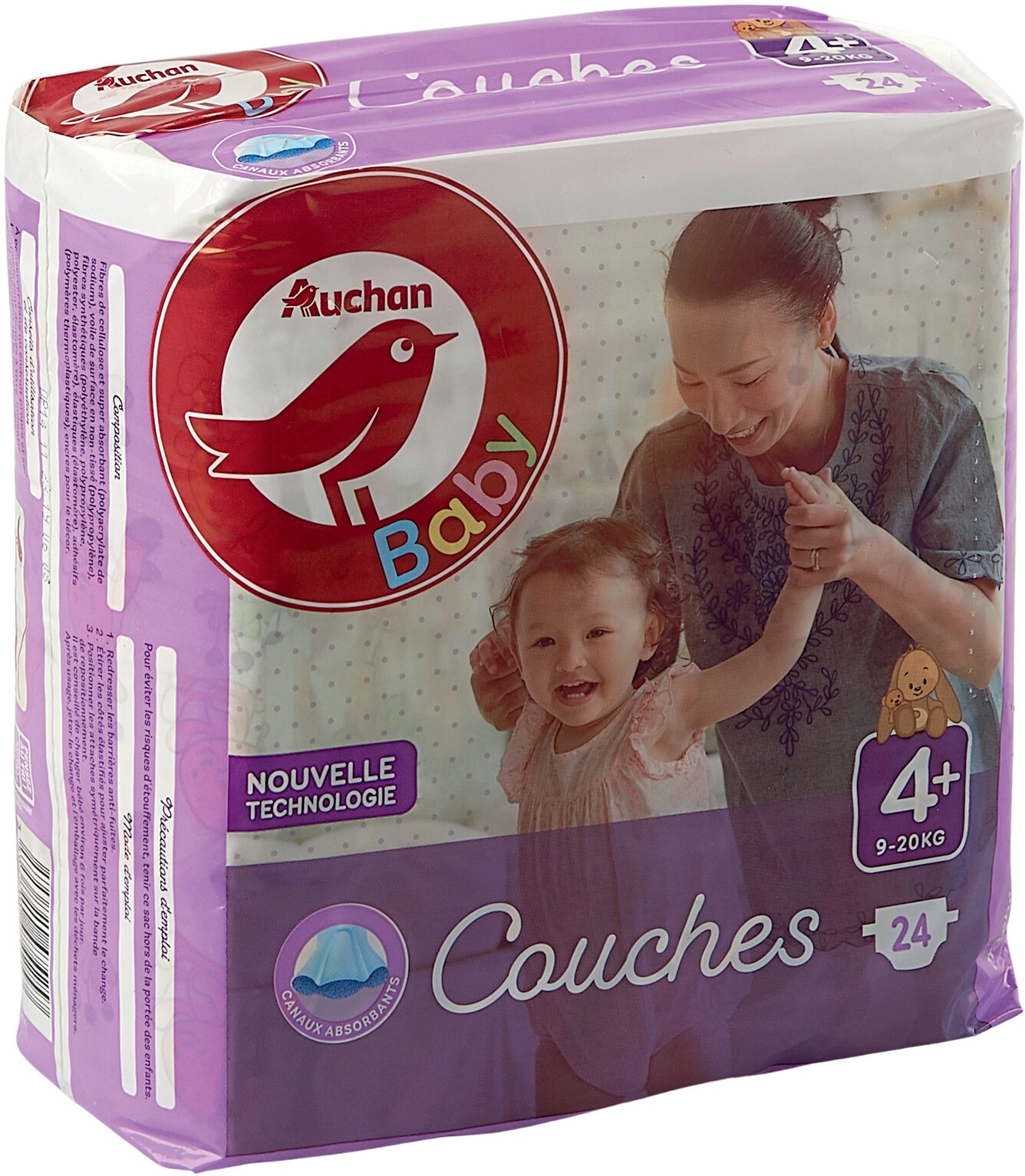 AUCHAN BABY : Couches taille 4+ x 26 - Produit - fr