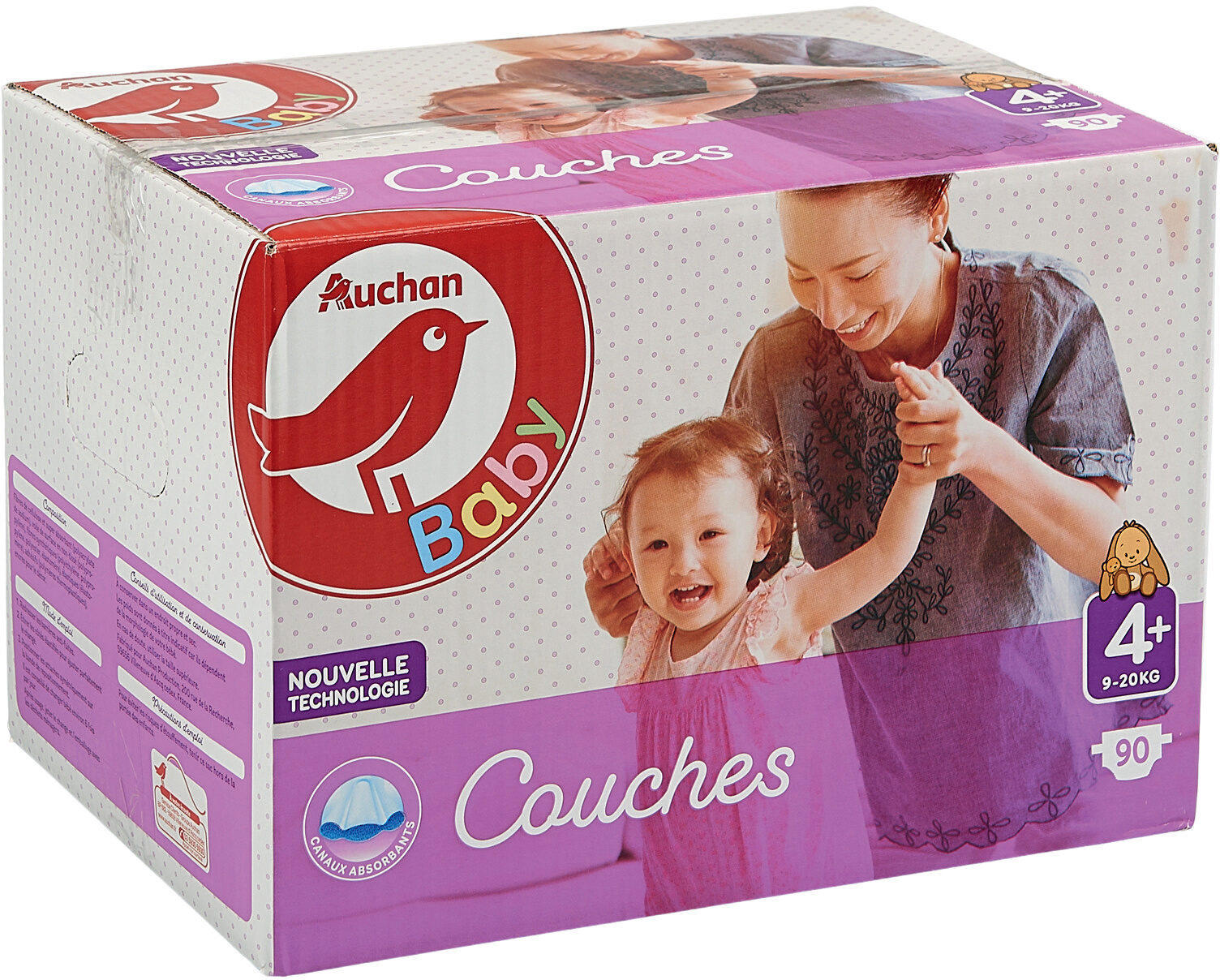 AUCHAN BABY : Couches taille 4+ x 90 - Product - fr