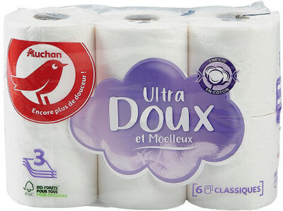 Papier toilette blanc, 3 plis, enrichi en coton - Product
