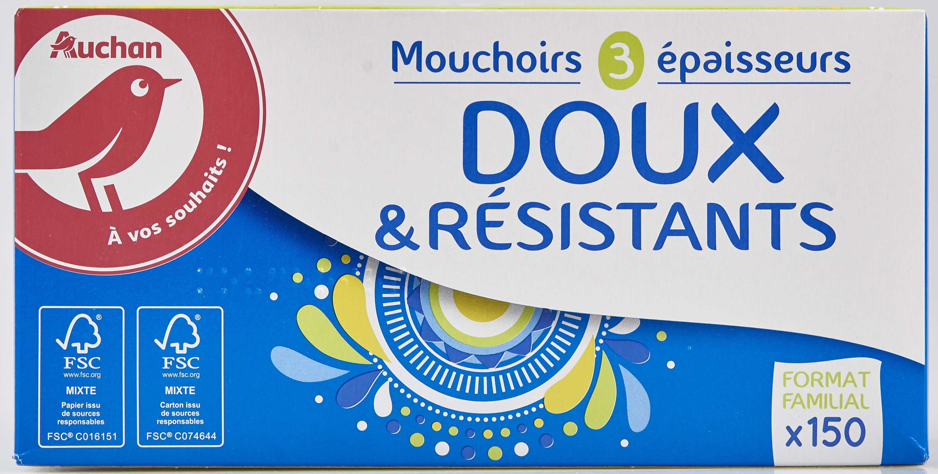 Auchan mouchoirs home boite x150 familiale doux et resistant - Product - fr