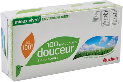 Auchan mouchoirs mieux vivre environnement boite x100 100% ouate recyclee - Product - fr