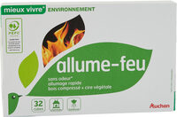 Auchan mieux vivre - allume-feu bois compresse + cire vegetale x32 - Produit - fr