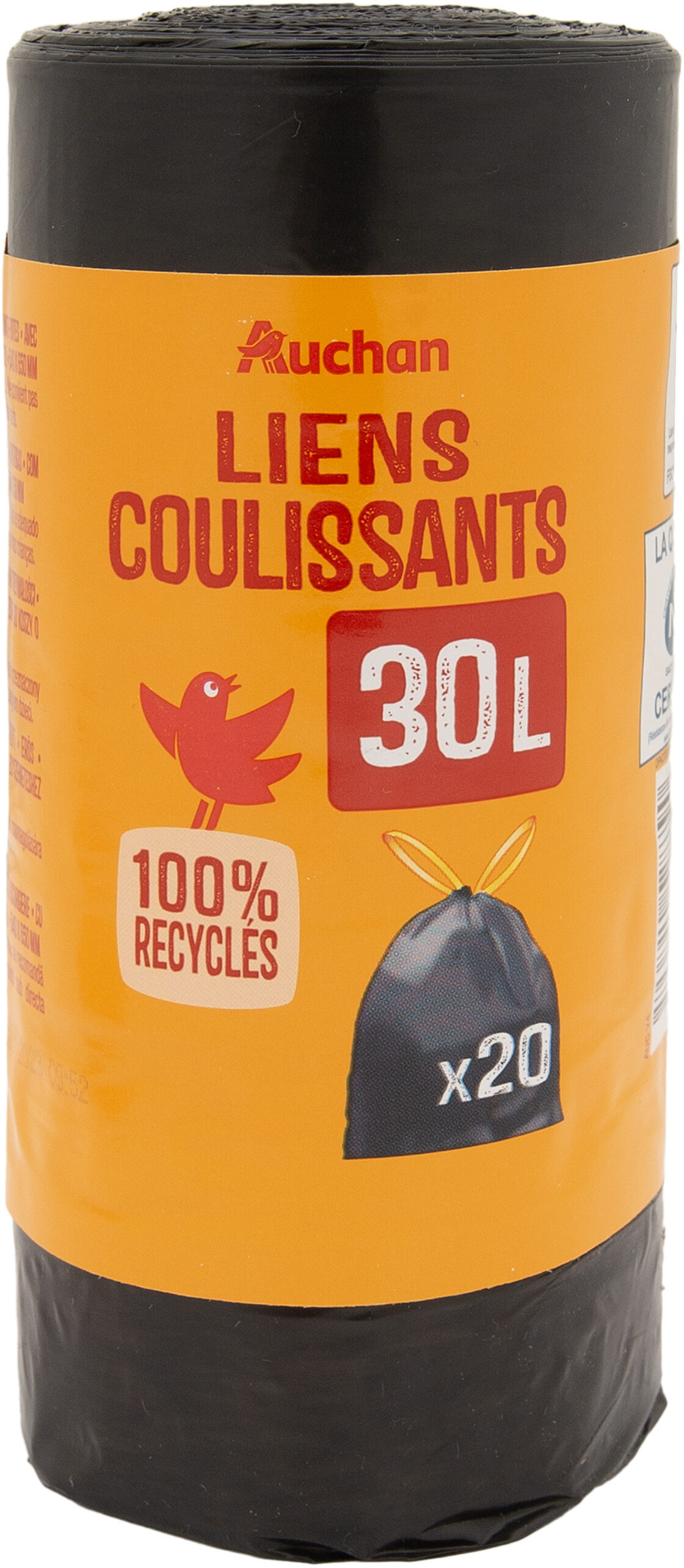 Auchan sacs poubelles avec cordon 30l 20pcs - Product - fr