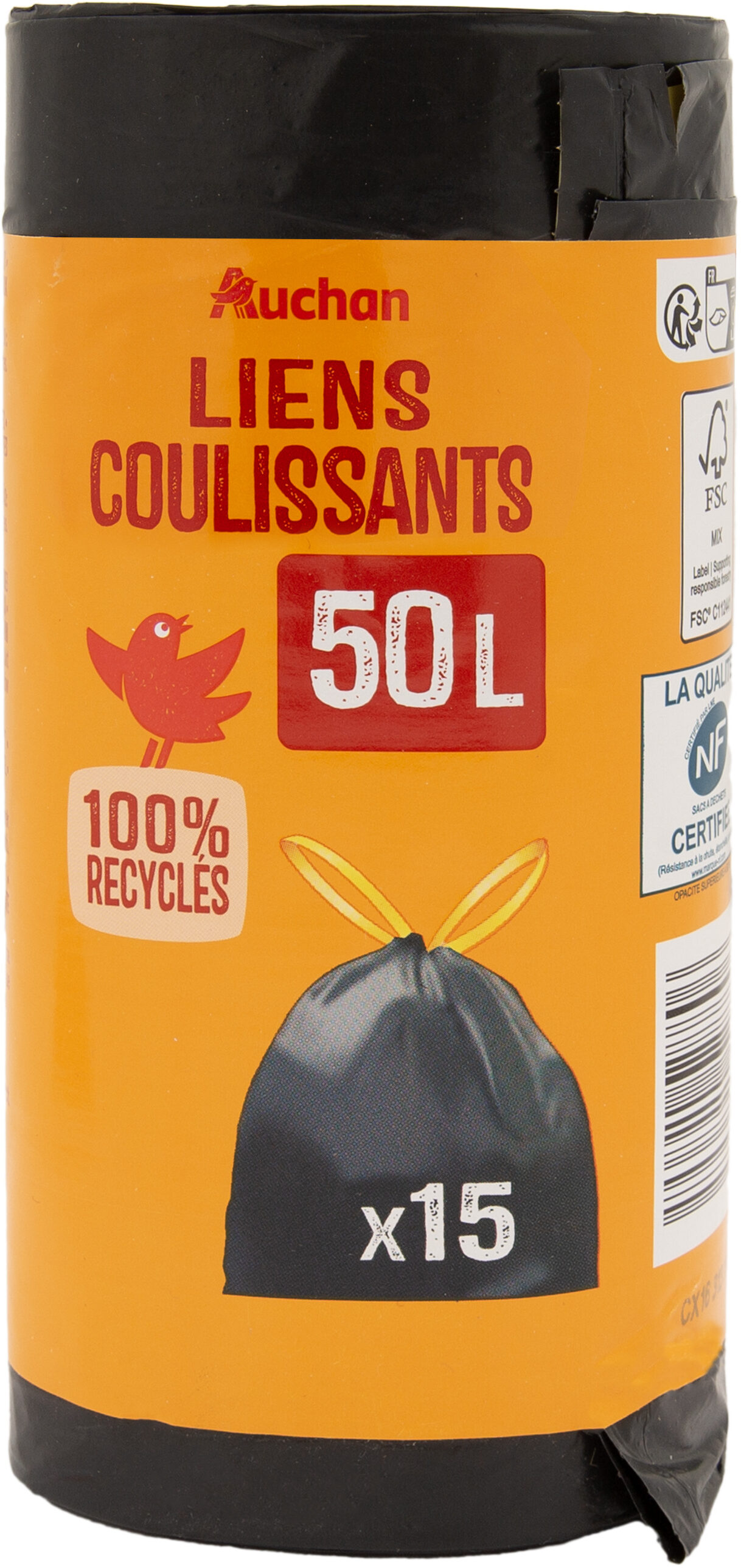 Sacs poubelle liens coulissants 50 litres x15 sacs - Product - fr