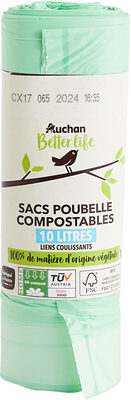 Auchan life sac poubelle liens coulissants 10l -15pcs - Product - fr