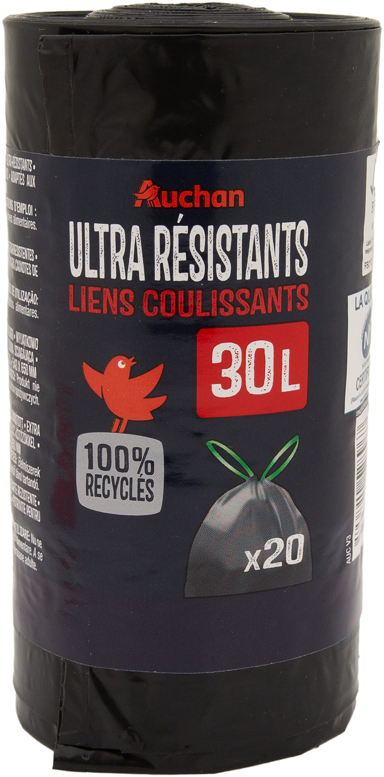 Sacs poubelle ultra-résistants liens coulissants 30 litres - Produit - fr