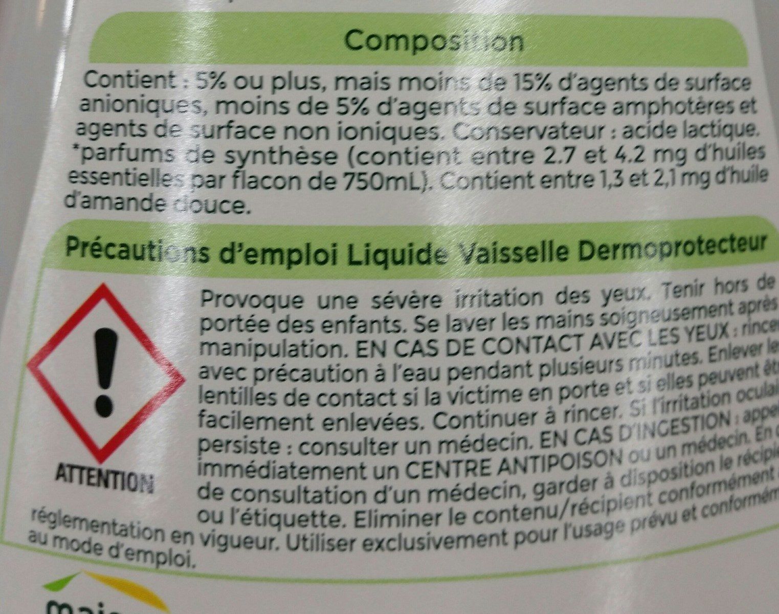 Liquide vaisselle - Ingredients - fr