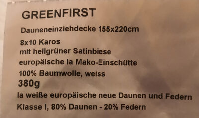 Greenfirst Dauneneinziehdecke 155x220cm - Ingredients - de