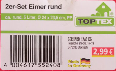 TopTex 2er-Set Eimer rund - Ingredients - de