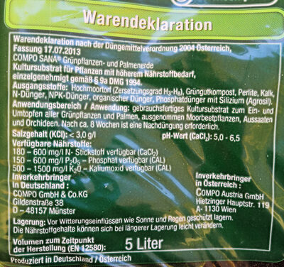 Compo Sana Grünpflanzen- und Palmenerde - Ingredients - de