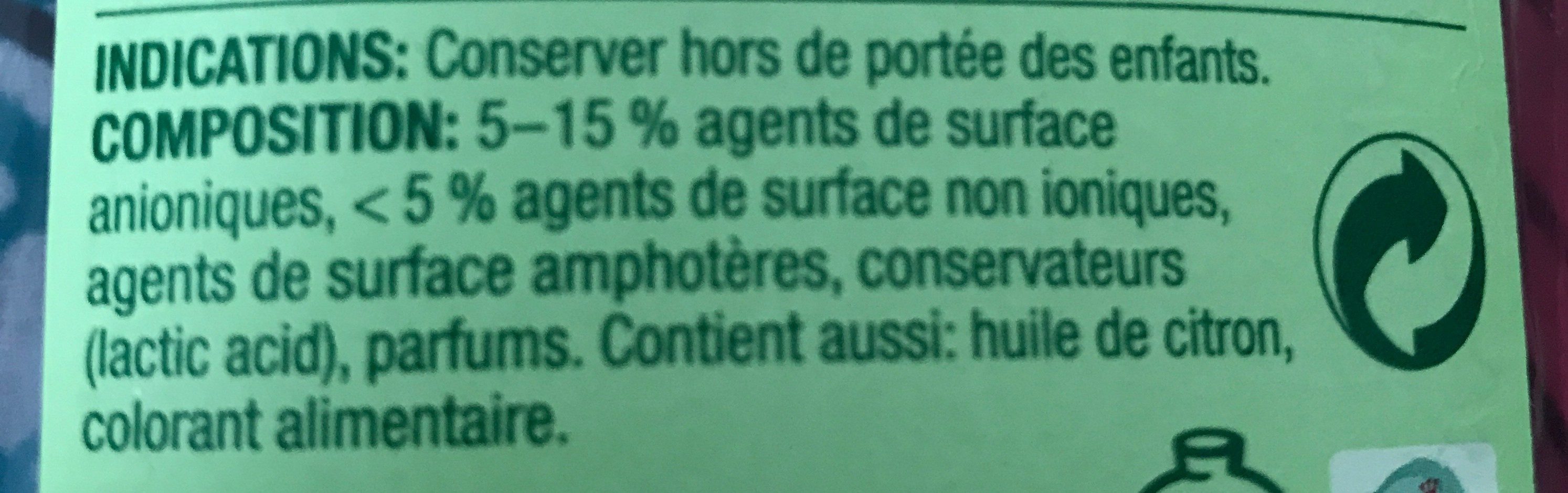 Liquide vaisselle écologique super dégraissant citron vert - Ingredients - fr