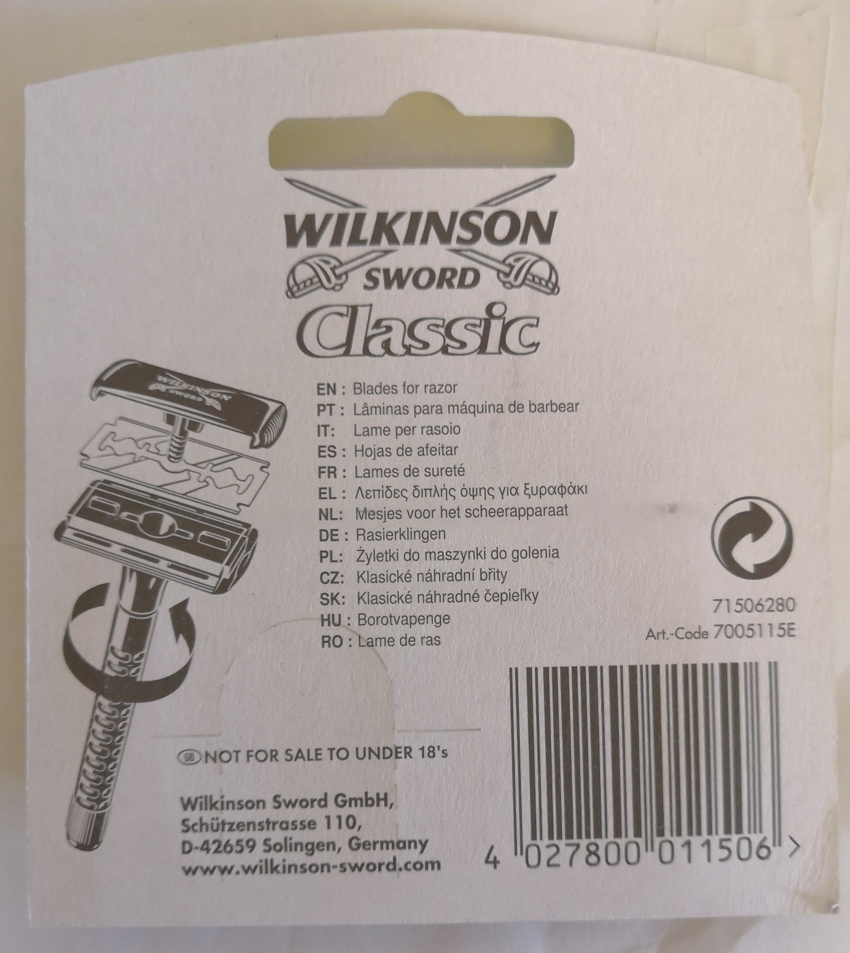 Wilkinson Sword Classic Rasierklingen - Ingredients - de