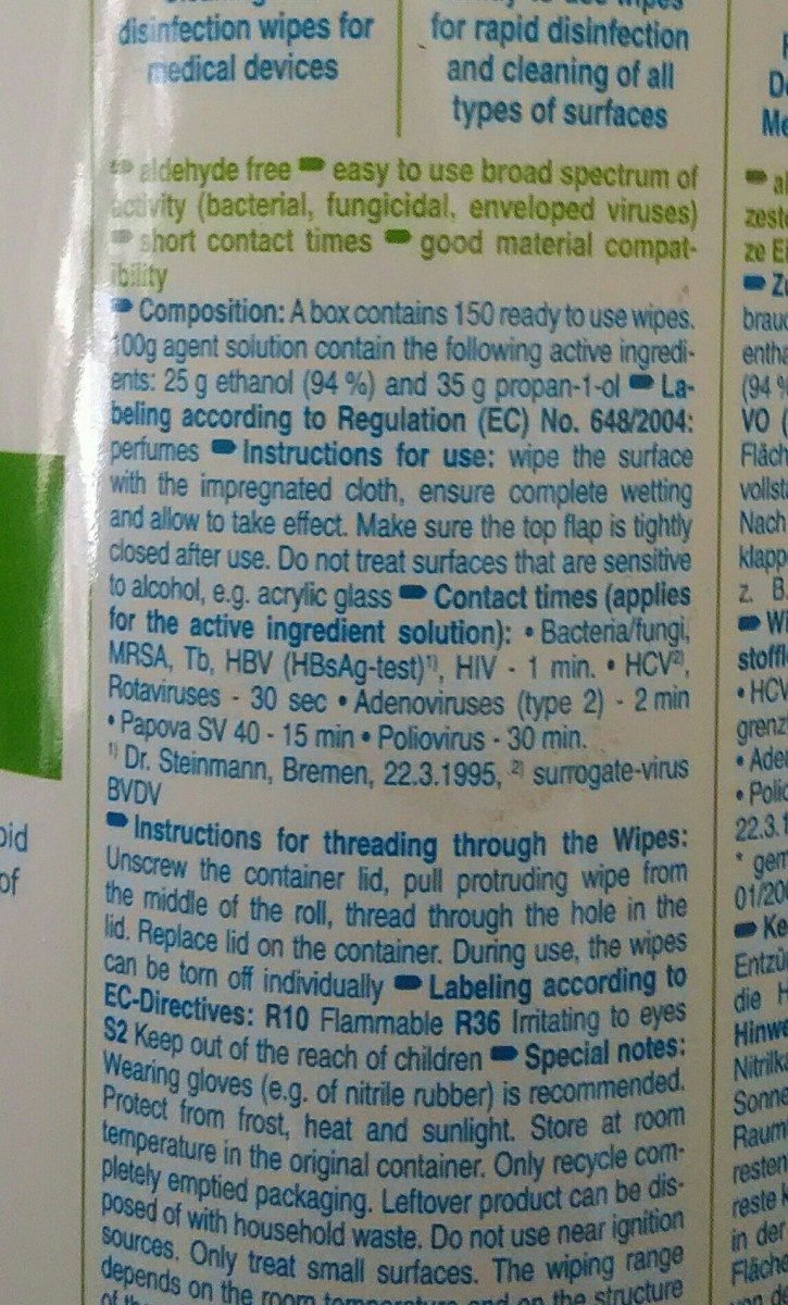 Mikrozid - Af Wipes Disinfection - Ingredients - fr