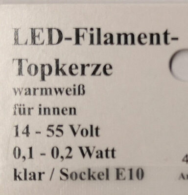 LED-Filament-Topkerze, warmweiß, E10 - Ingredients - de