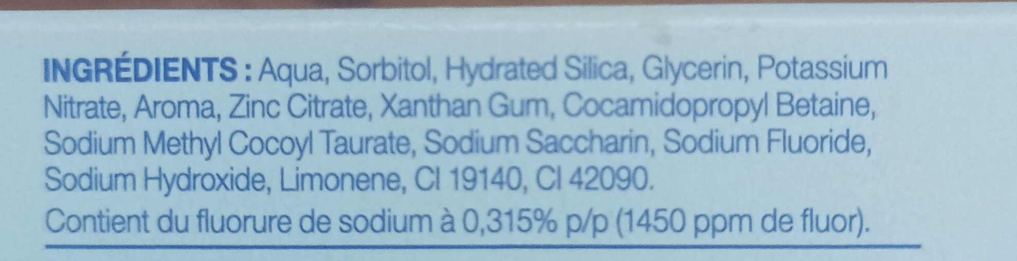 sensodyne soin gencives - Ingredients - fr