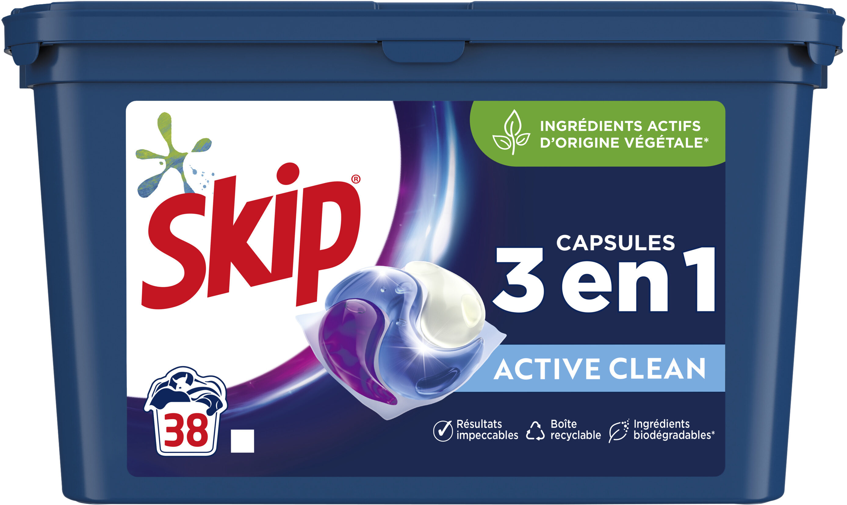 Skip Lessive Capsules 3 en 1 Active Clean 38 lavages - Product - fr