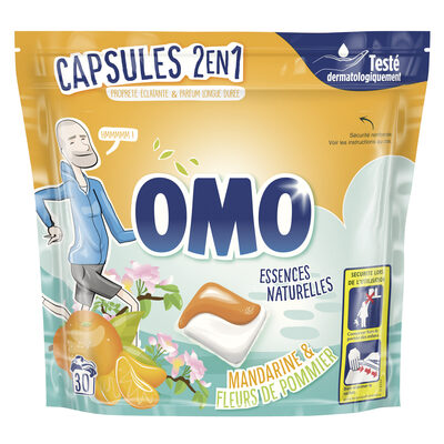 Omo 2en1 Lessive Capsules 2en1 Mandarine & Fleurs de Pommier 30 Dosettes - 1