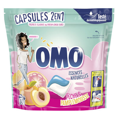 Omo Lessive Capsules 2en1 Pêche & Pamplemousse 30 Dosettes - 1