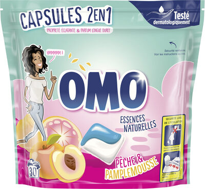Omo Lessive Capsules 2en1 Pêche & Pamplemousse 30 Dosettes - Produit - fr