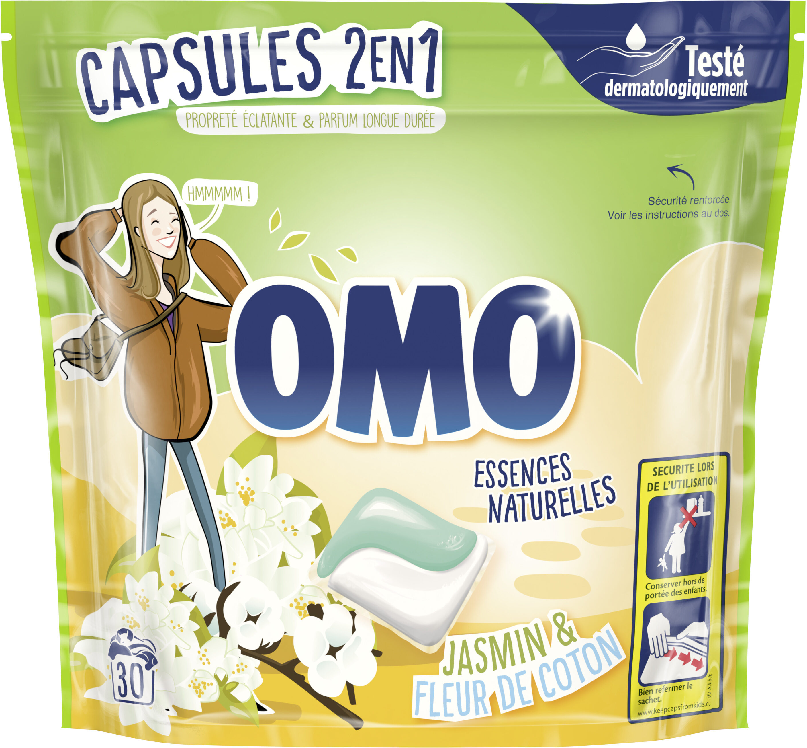 Omo Lessive Capsules 2en1 Jasmin & Fleur de Coton 30 Dosettes - Product - fr